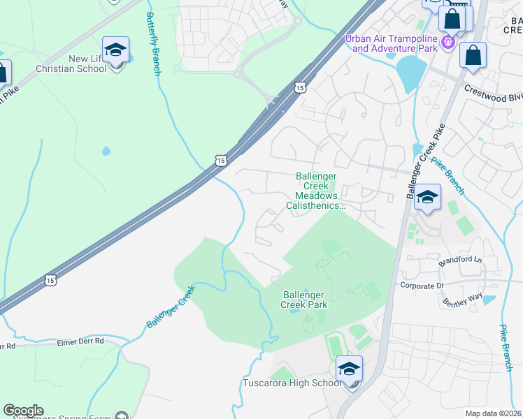 map of restaurants, bars, coffee shops, grocery stores, and more near 5536 Fox Hall Court in Frederick