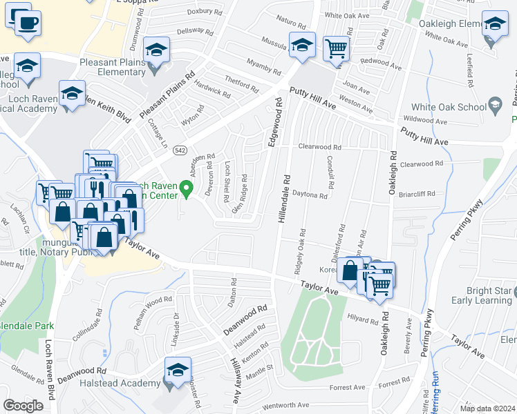 map of restaurants, bars, coffee shops, grocery stores, and more near 1922 Edgewood Road in Parkville