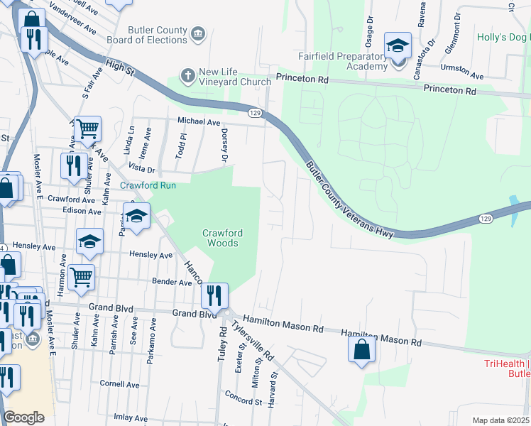 map of restaurants, bars, coffee shops, grocery stores, and more near 13 Summit Ridge Court in Hamilton