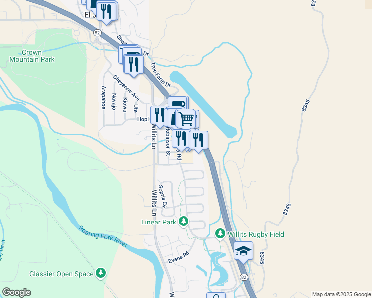 map of restaurants, bars, coffee shops, grocery stores, and more near in Basalt
