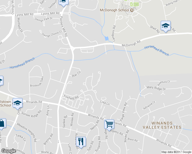 map of restaurants, bars, coffee shops, grocery stores, and more near 4334 Breeders Cup Circle in Randallstown