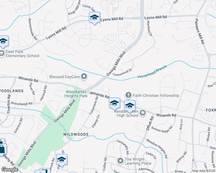 map of restaurants, bars, coffee shops, grocery stores, and more near 4112 Spider Lily Way in Owings Mills