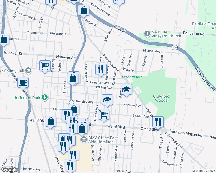 map of restaurants, bars, coffee shops, grocery stores, and more near 1808 Shuler Avenue in Hamilton