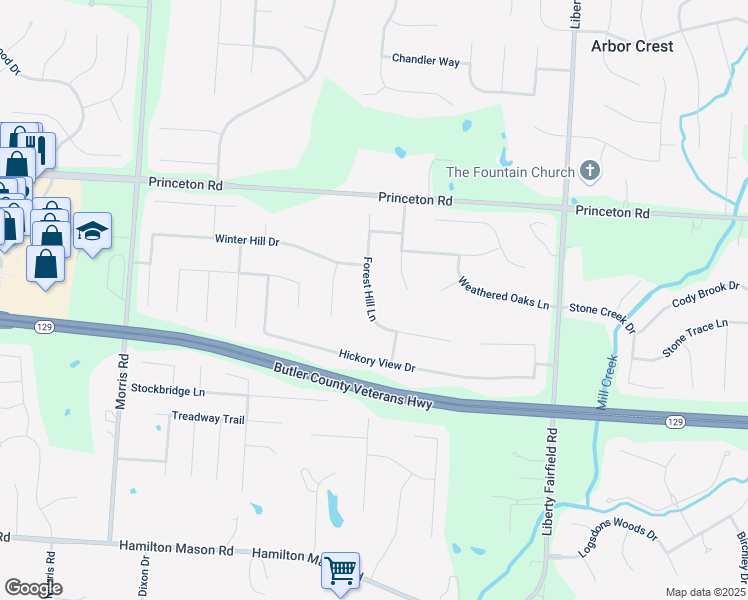 map of restaurants, bars, coffee shops, grocery stores, and more near 6706 Forest Hill Lane in Hamilton