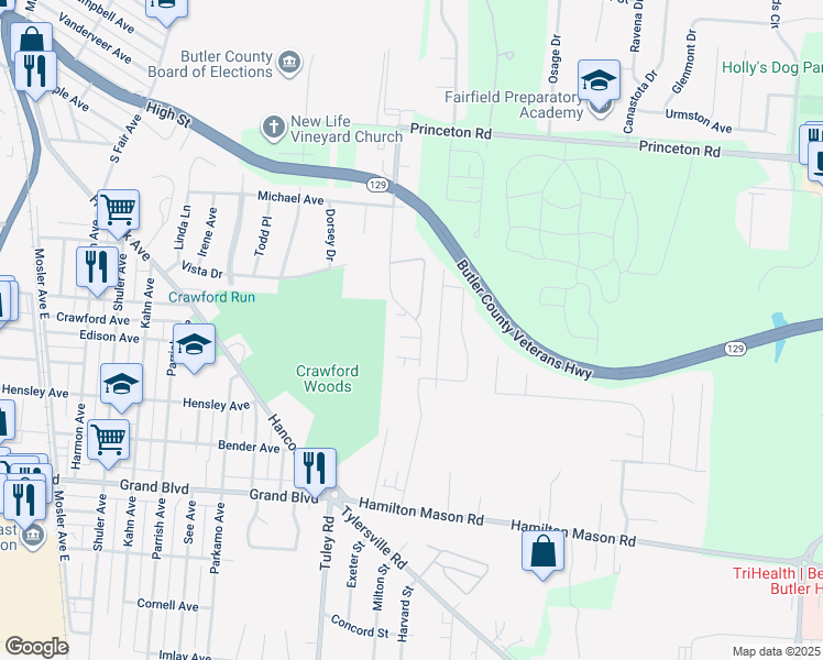 map of restaurants, bars, coffee shops, grocery stores, and more near 354 Hampshire Drive in Hamilton