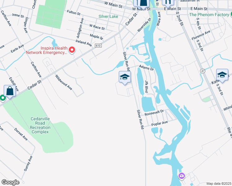 map of restaurants, bars, coffee shops, grocery stores, and more near 301 Silver Run Road in Millville