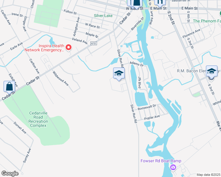 map of restaurants, bars, coffee shops, grocery stores, and more near 301 Silver Run Road in Millville