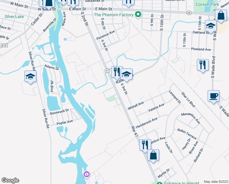 map of restaurants, bars, coffee shops, grocery stores, and more near 6 Garfield Street in Millville