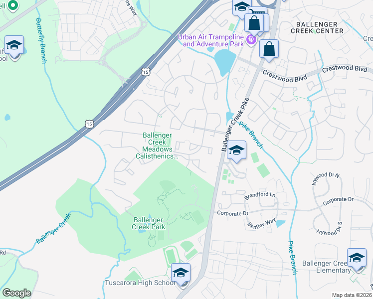 map of restaurants, bars, coffee shops, grocery stores, and more near 5640 Wade Court in Frederick