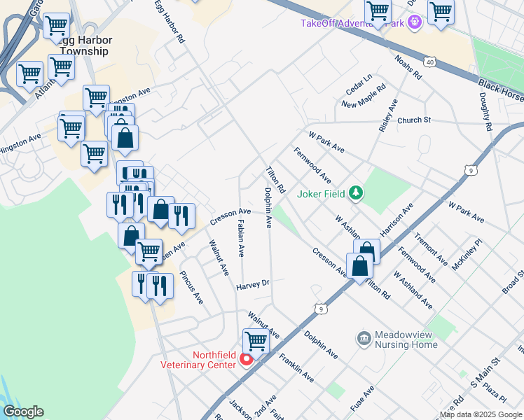 map of restaurants, bars, coffee shops, grocery stores, and more near 922 Cresson Avenue in Pleasantville