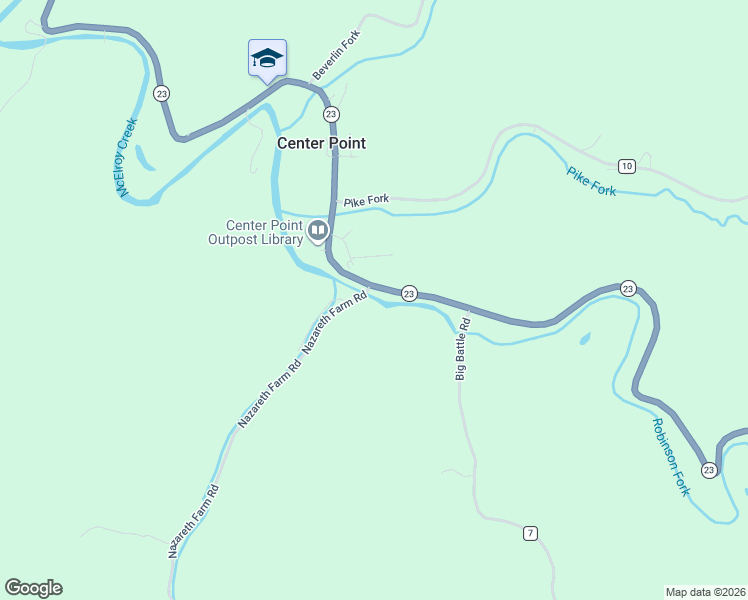 map of restaurants, bars, coffee shops, grocery stores, and more near West Virginia 23 in Center Point