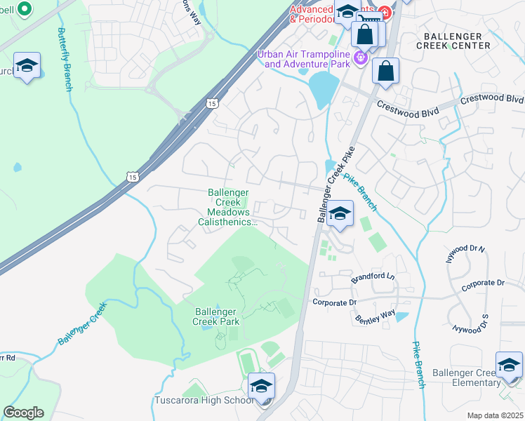 map of restaurants, bars, coffee shops, grocery stores, and more near 5601 Avonshire Place in Frederick