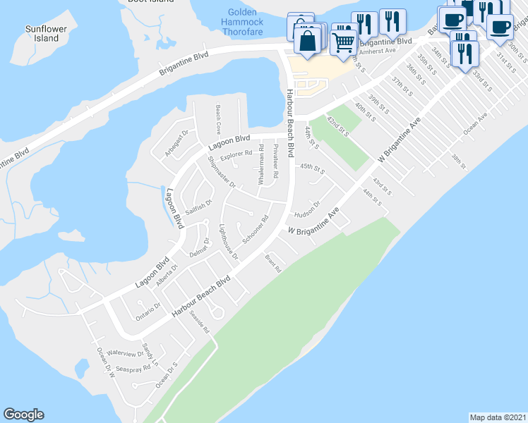 map of restaurants, bars, coffee shops, grocery stores, and more near in Brigantine