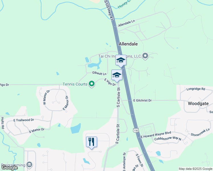 map of restaurants, bars, coffee shops, grocery stores, and more near 6601 South Carlisle Street in Terre Haute