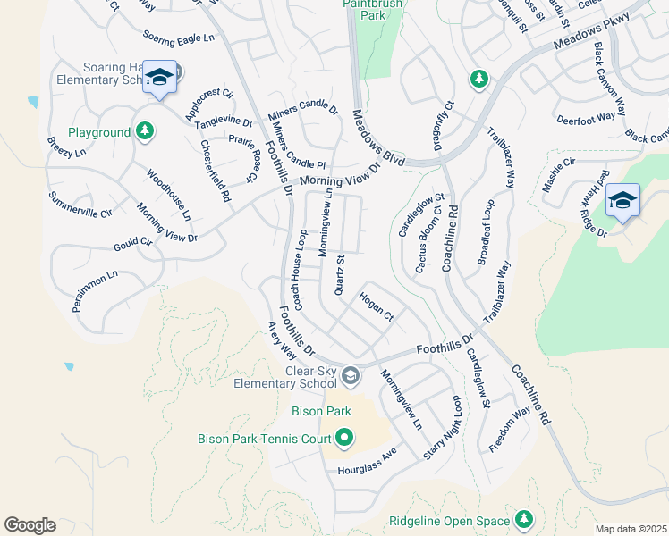 map of restaurants, bars, coffee shops, grocery stores, and more near 2103 Quartz Street in Castle Rock