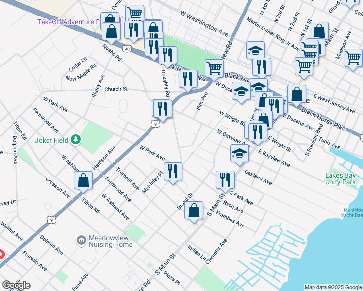 map of restaurants, bars, coffee shops, grocery stores, and more near 300 Doughty Road in Pleasantville