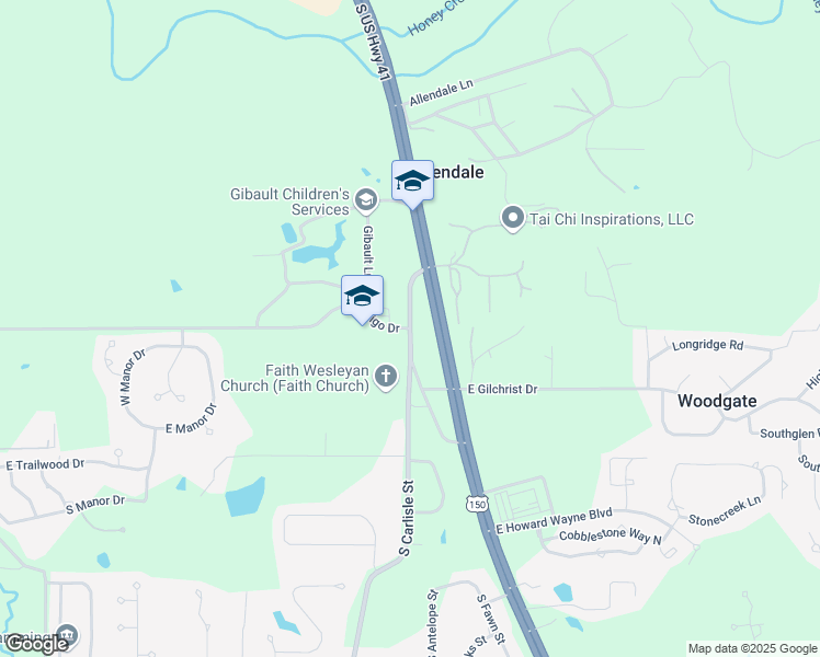 map of restaurants, bars, coffee shops, grocery stores, and more near 6601 South Carlisle Street in Terre Haute
