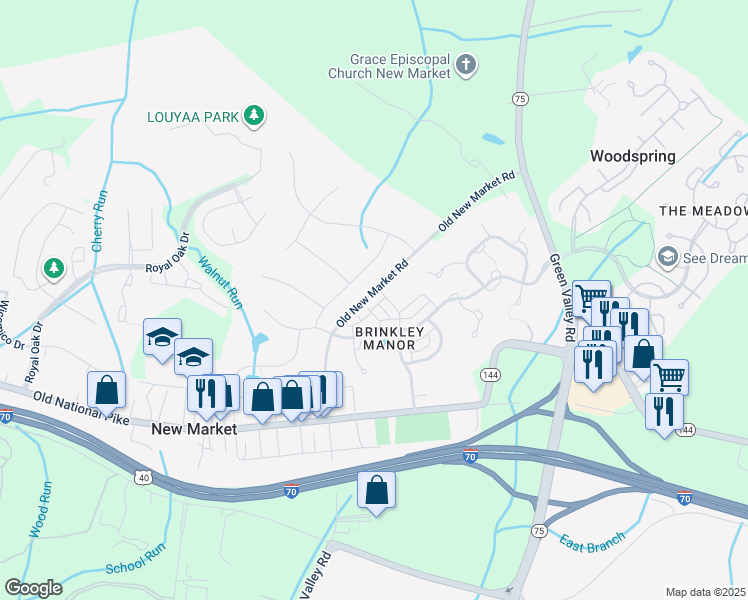 map of restaurants, bars, coffee shops, grocery stores, and more near 502 Plummer Street in New Market