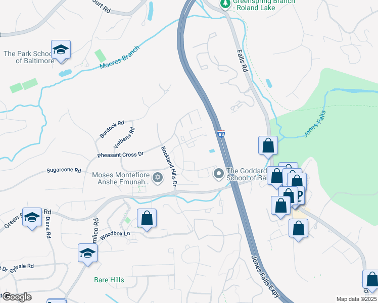 map of restaurants, bars, coffee shops, grocery stores, and more near 5 Suntop Court in Baltimore