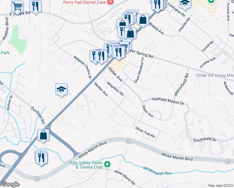 map of restaurants, bars, coffee shops, grocery stores, and more near 4219 Mispillion Road in Nottingham