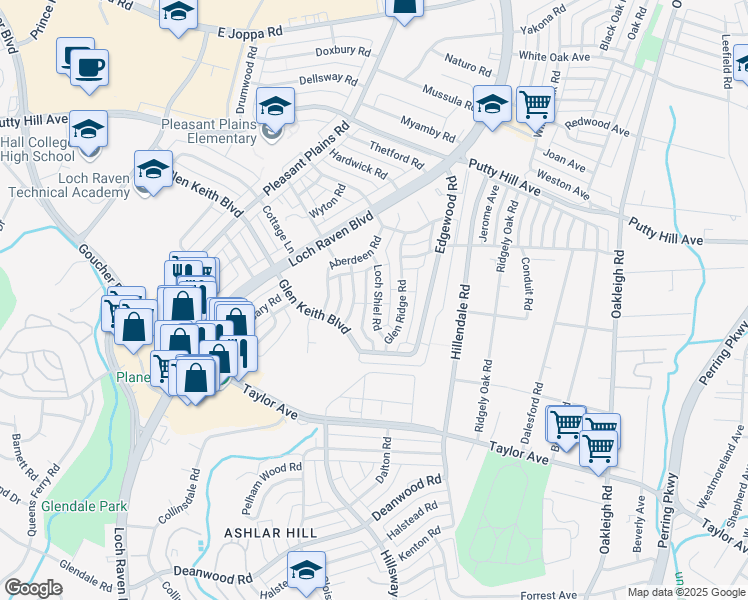 map of restaurants, bars, coffee shops, grocery stores, and more near 1841 Loch Shiel Road in Parkville