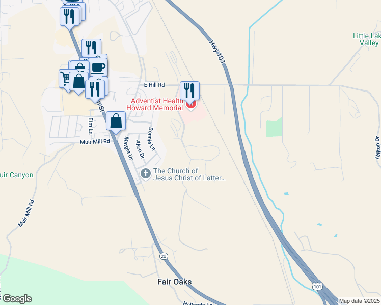 map of restaurants, bars, coffee shops, grocery stores, and more near 145 Haehl Creek Dr in Willits