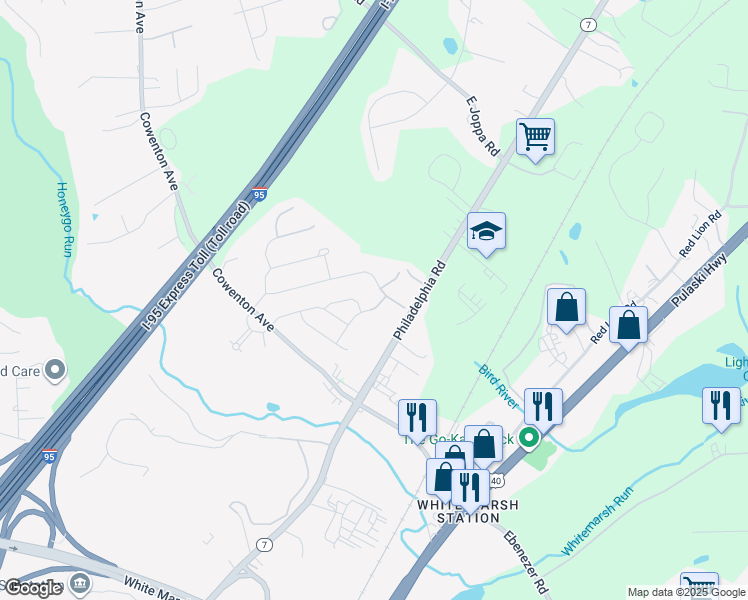 map of restaurants, bars, coffee shops, grocery stores, and more near 10848 Nemrod Road in Perry Hall