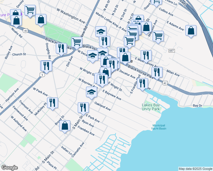 map of restaurants, bars, coffee shops, grocery stores, and more near 410 South Main Street in Pleasantville