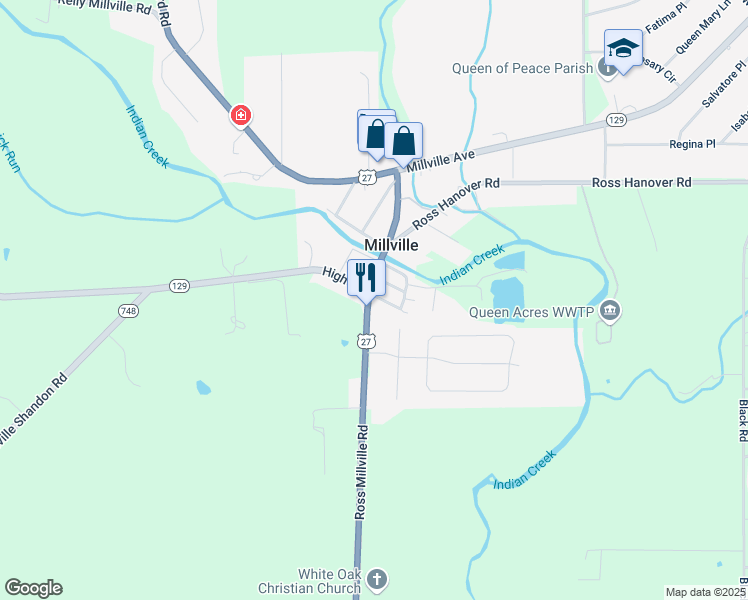 map of restaurants, bars, coffee shops, grocery stores, and more near 1198 Ross Millville Road in Hamilton