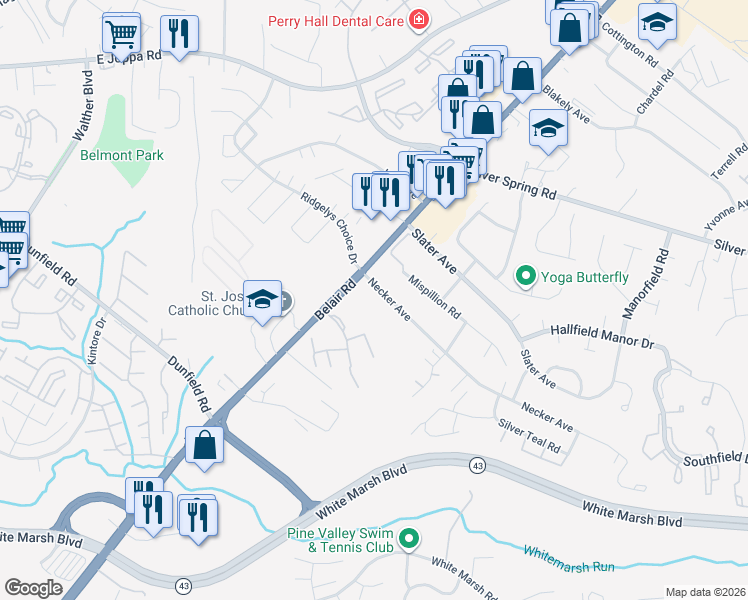 map of restaurants, bars, coffee shops, grocery stores, and more near 4213 Necker Avenue in Nottingham