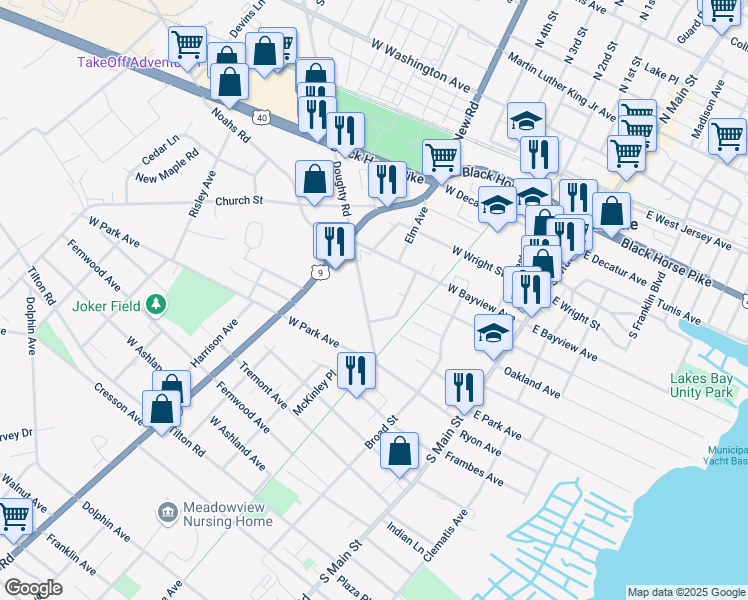 map of restaurants, bars, coffee shops, grocery stores, and more near 300 Doughty Road in Pleasantville