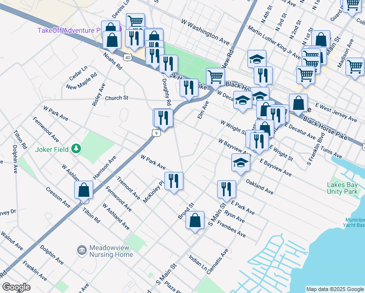 map of restaurants, bars, coffee shops, grocery stores, and more near 300 Doughty Road in Pleasantville