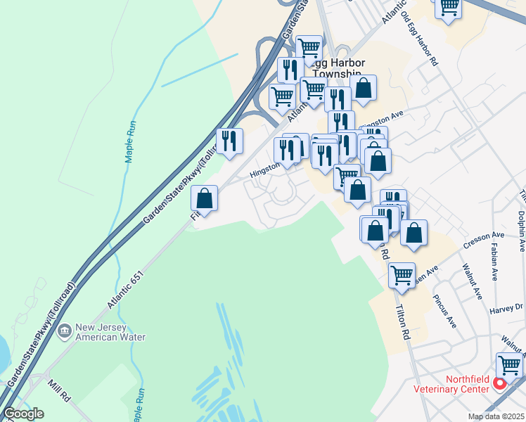 map of restaurants, bars, coffee shops, grocery stores, and more near 212 Heather Croft in Egg Harbor Township