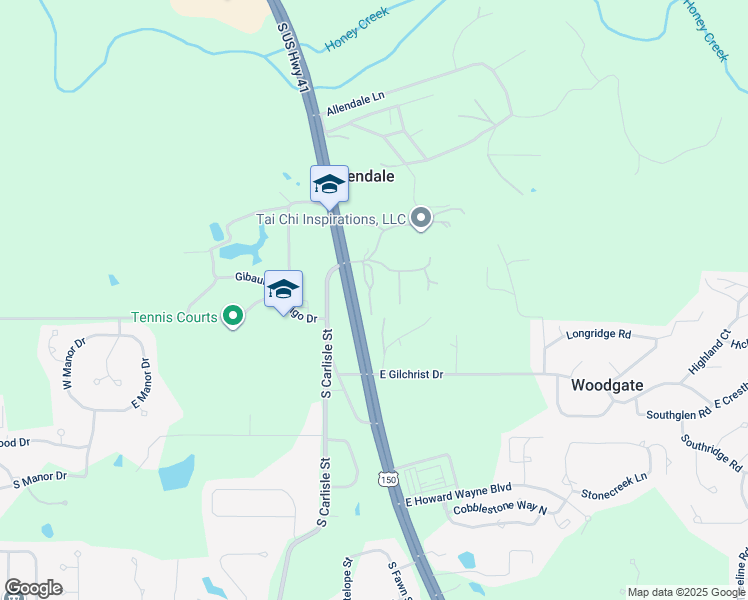 map of restaurants, bars, coffee shops, grocery stores, and more near 6526 Allendale Boulevard in Terre Haute