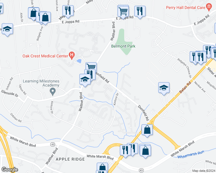 map of restaurants, bars, coffee shops, grocery stores, and more near 74 Insley Way in Carney