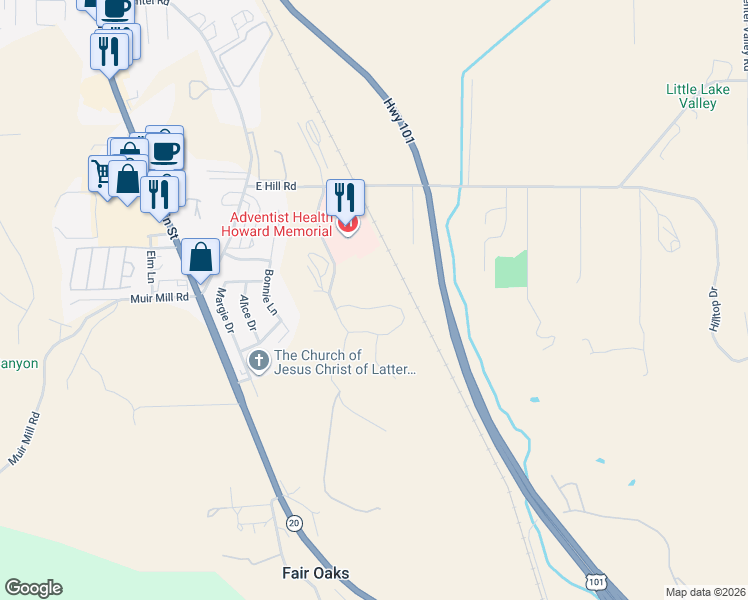 map of restaurants, bars, coffee shops, grocery stores, and more near 412 Grove St in Willits