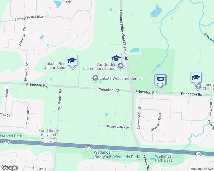map of restaurants, bars, coffee shops, grocery stores, and more near 5572 Princeton Road in Butler County
