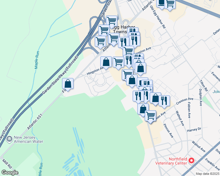 map of restaurants, bars, coffee shops, grocery stores, and more near 240 Heather Croft in Egg Harbor Township