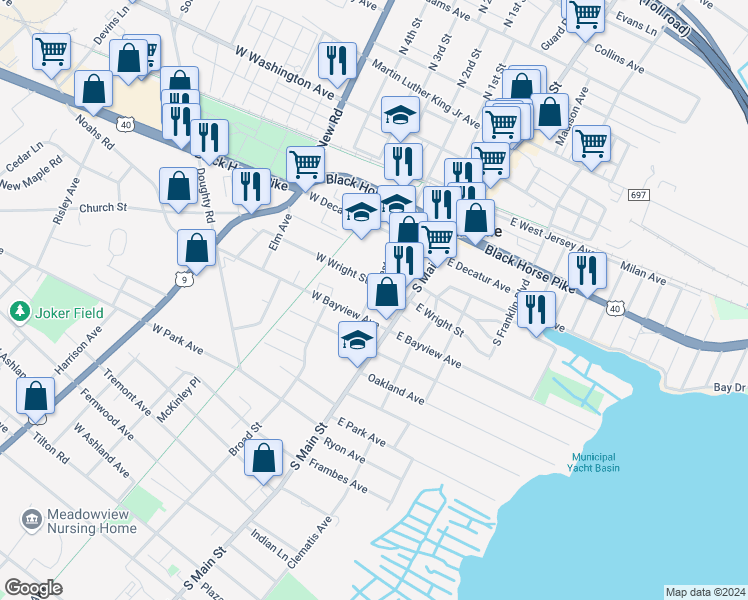 map of restaurants, bars, coffee shops, grocery stores, and more near 404 Chestnut Avenue in Pleasantville