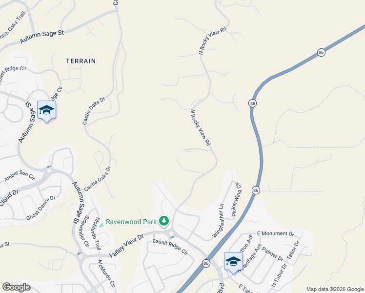 map of restaurants, bars, coffee shops, grocery stores, and more near 1705 North Rocky View Road in Castle Rock