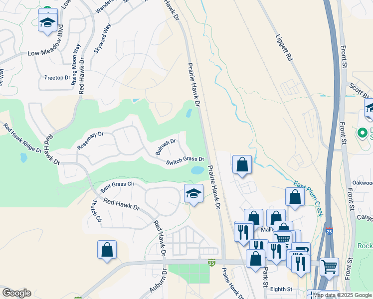 map of restaurants, bars, coffee shops, grocery stores, and more near 2290 Jute Lane in Castle Rock