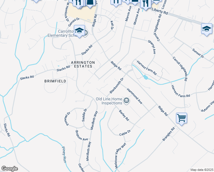 map of restaurants, bars, coffee shops, grocery stores, and more near 6819 Little Barley Drive in Marriottsville