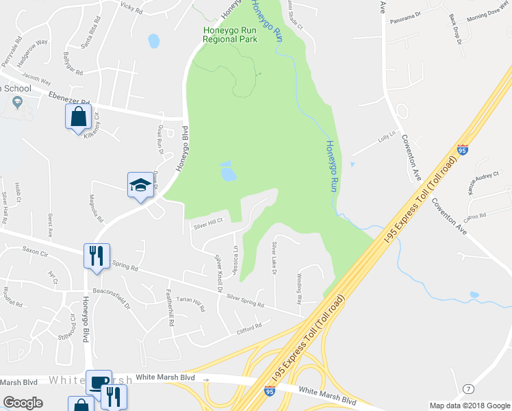 map of restaurants, bars, coffee shops, grocery stores, and more near 4928-4932 Marchwood Court in Perry Hall