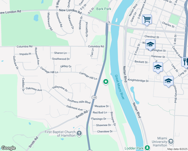 map of restaurants, bars, coffee shops, grocery stores, and more near 925 Pyramid Hill Boulevard in Hamilton