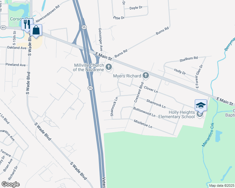 map of restaurants, bars, coffee shops, grocery stores, and more near 116 West Wedgewood Court in Millville