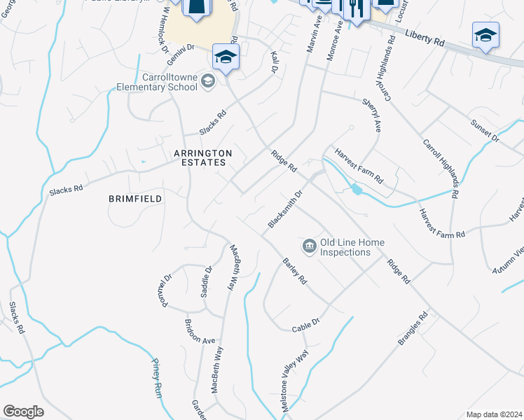 map of restaurants, bars, coffee shops, grocery stores, and more near 6819 Little Barley Drive in Marriottsville