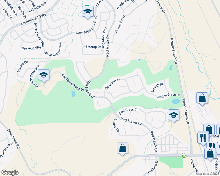 map of restaurants, bars, coffee shops, grocery stores, and more near 1768 Rosemary Drive in Castle Rock