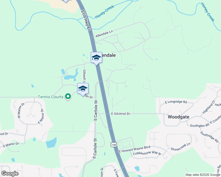map of restaurants, bars, coffee shops, grocery stores, and more near 115 Allendale Terrace in Terre Haute