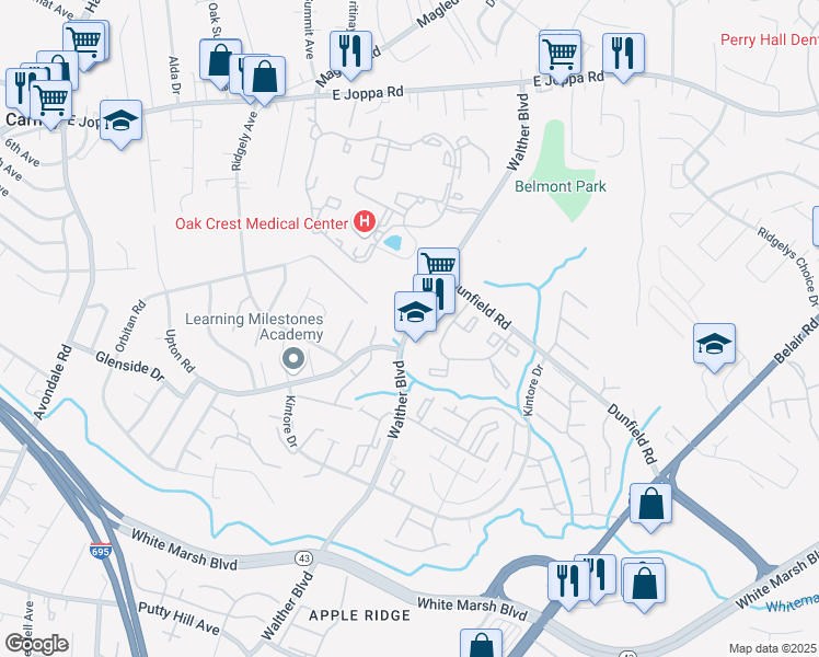 map of restaurants, bars, coffee shops, grocery stores, and more near 8635 Walther Boulevard in Nottingham
