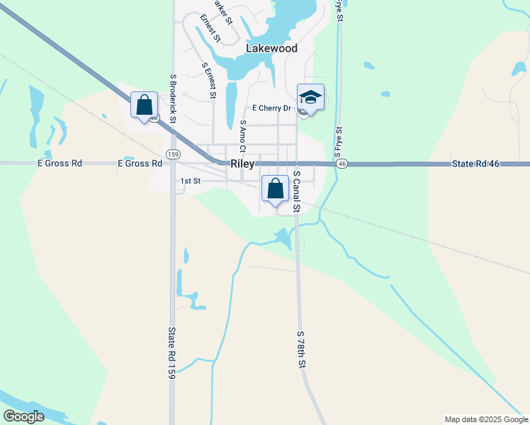 map of restaurants, bars, coffee shops, grocery stores, and more near 6392-6498 Lafayette Street in Terre Haute